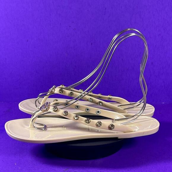 Juicy‎ Couture Women's Beige Jelly Rhinestone Thong Flip Flops Shoe Size 10 - Picture 3 of 8
